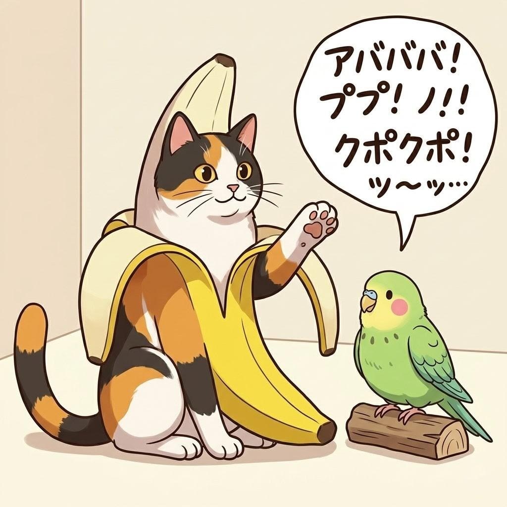 バナにゃんと喋るインコ