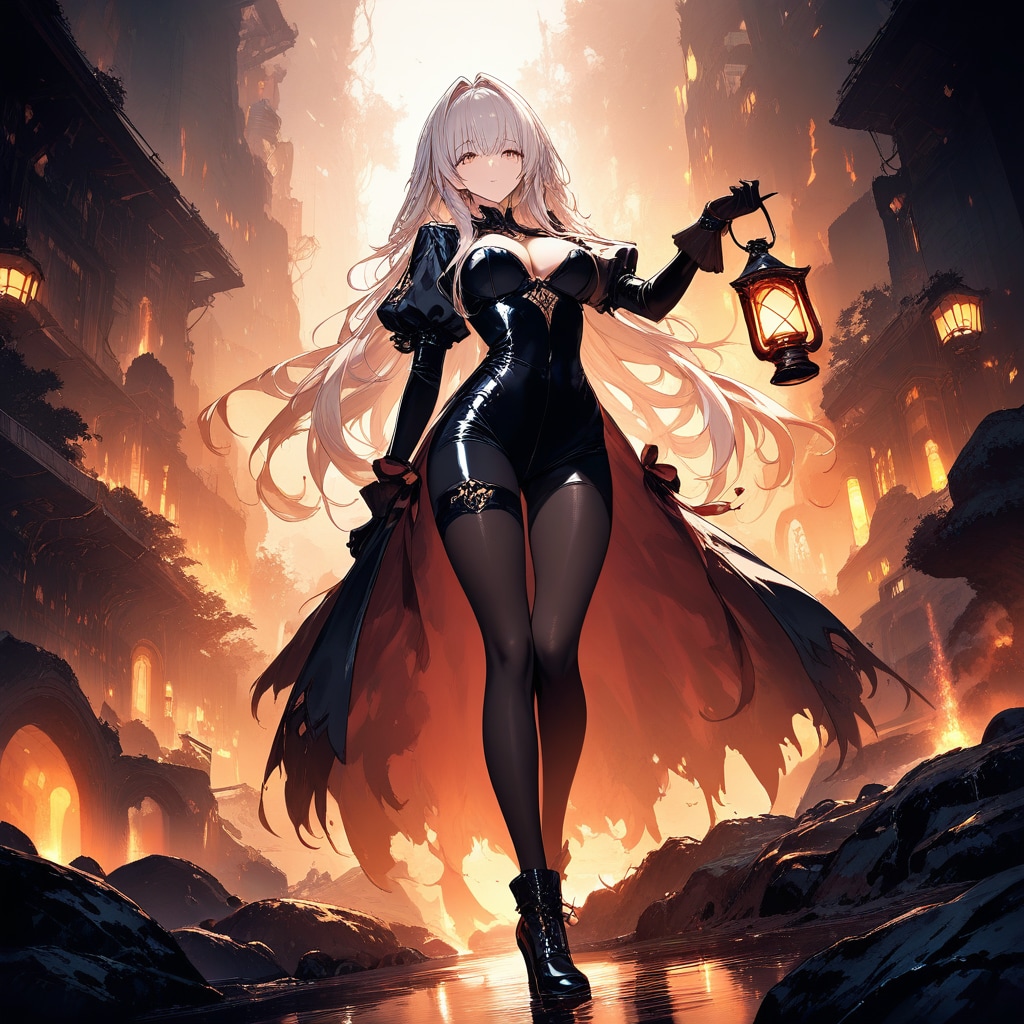 廃墟とランタン少女