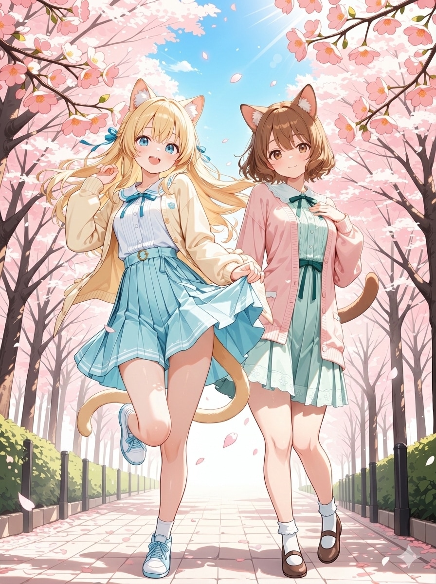 姉妹で春色コーデ🌸 | の人気AIイラスト・グラビア