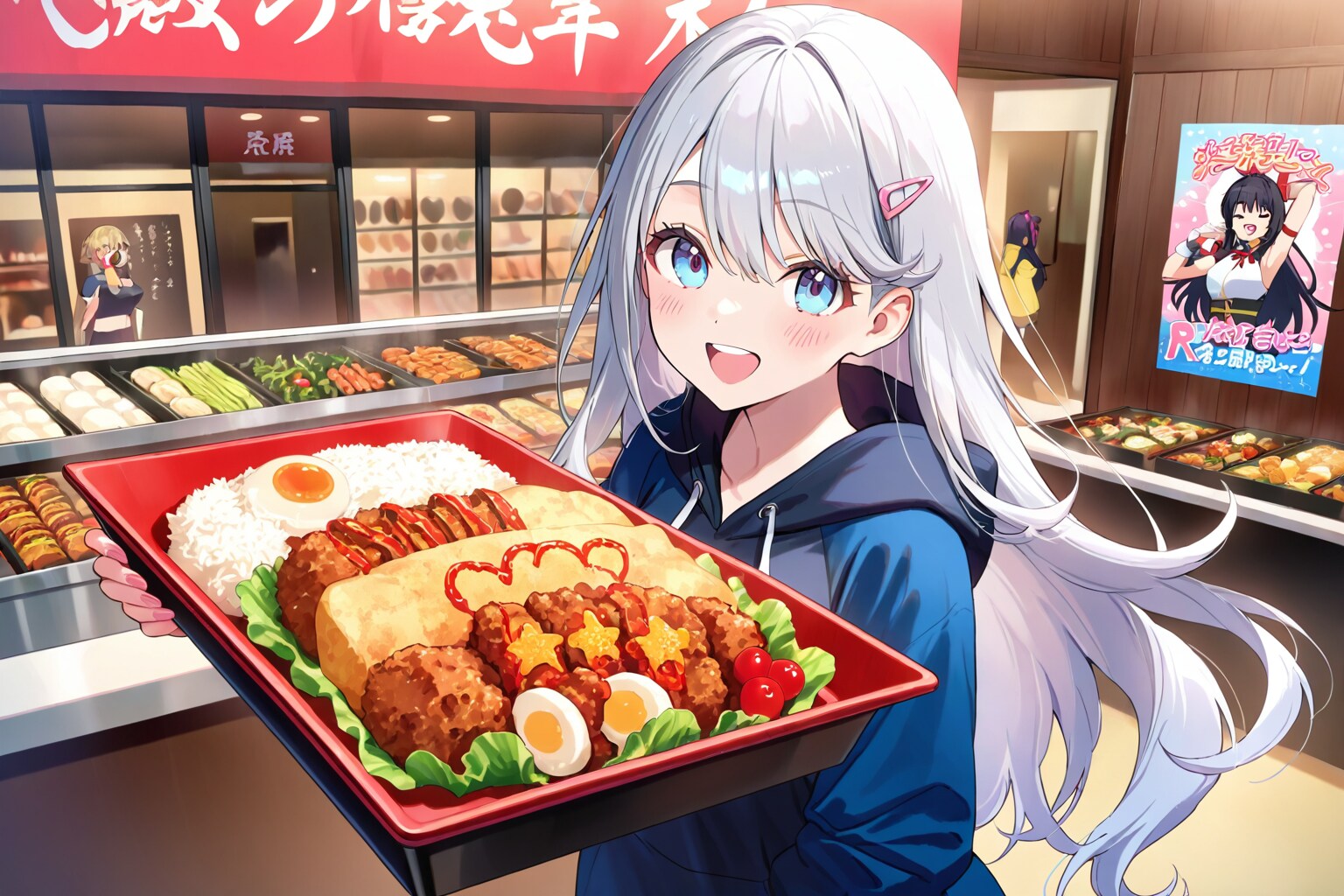 ご馳走を紹介する少女