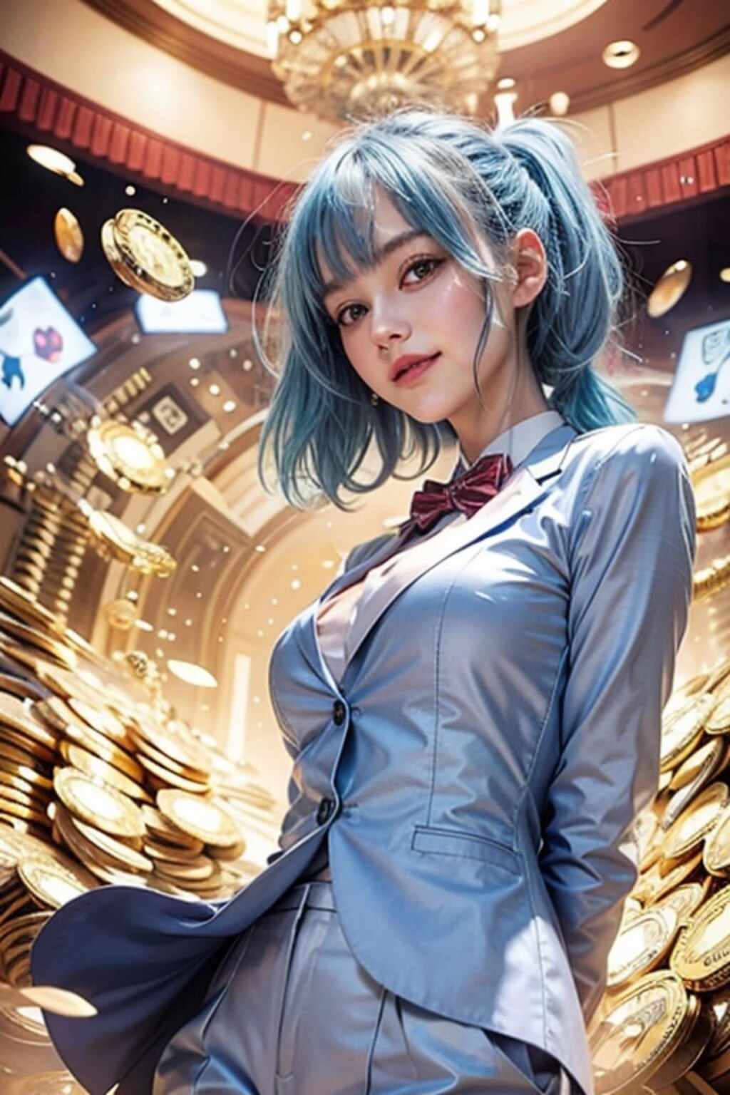 金貨と青髪の人