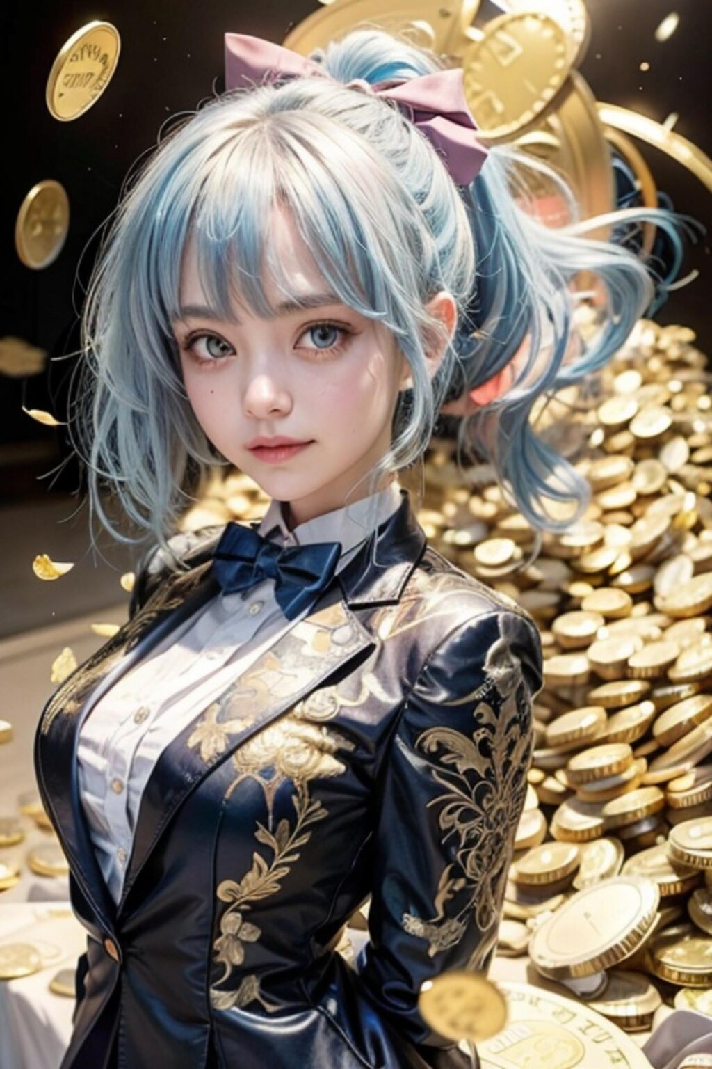 金貨と青髪の人