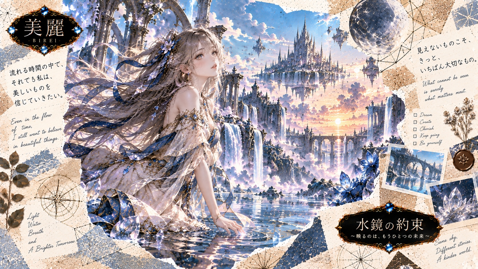 Promise of the Water Mirror — A Future Reflected in Blue  Even in the flow of time, I still want to | の人気AIイラスト・グラビア
