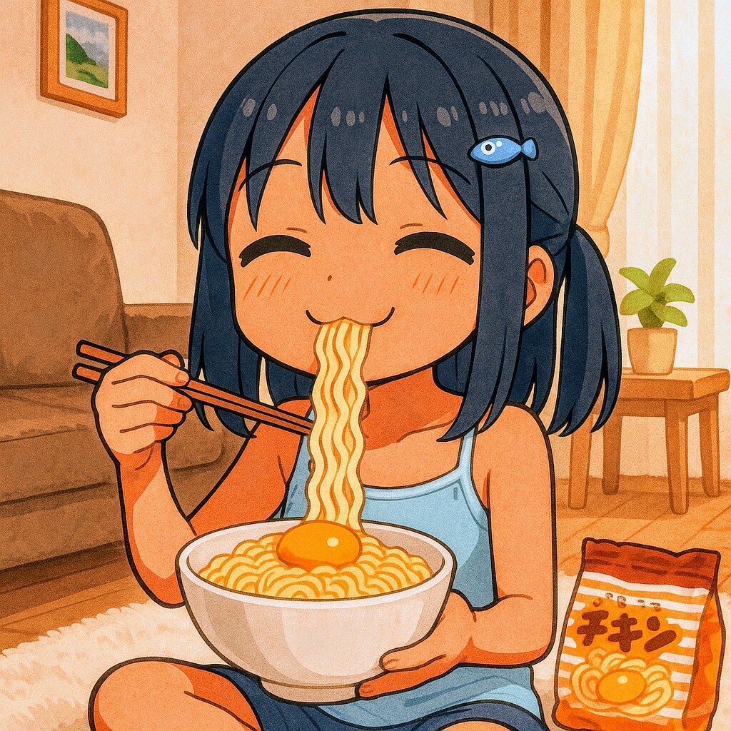 10分茹でチキンラーメンを作るこなつちゃん