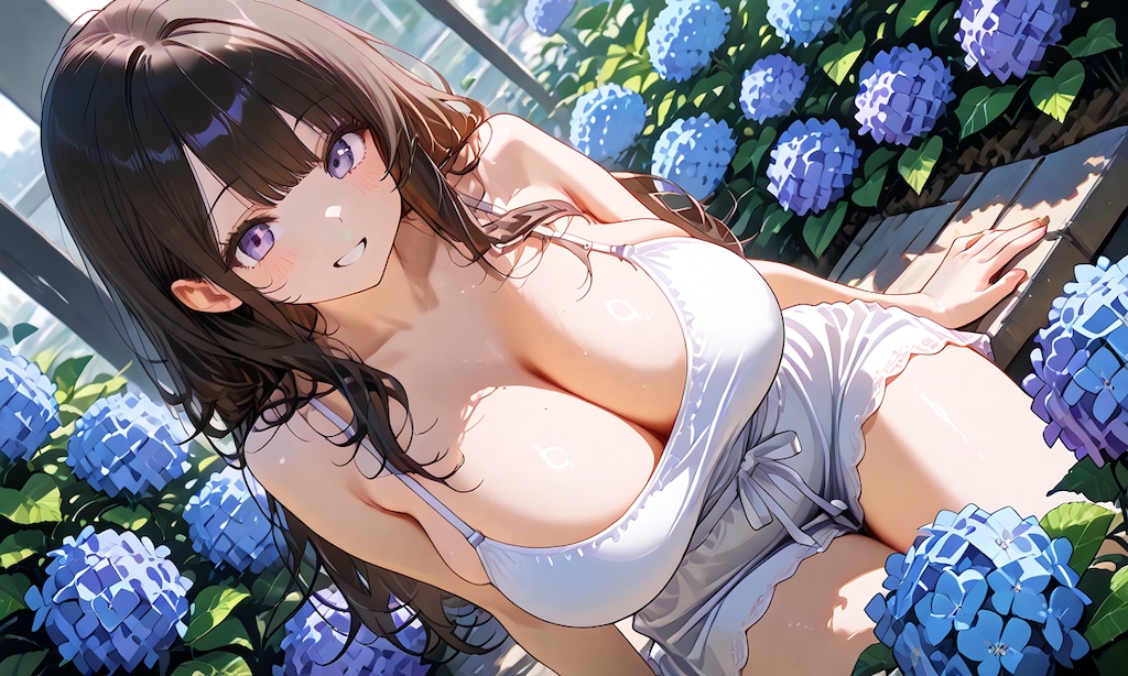 紫陽花の中で