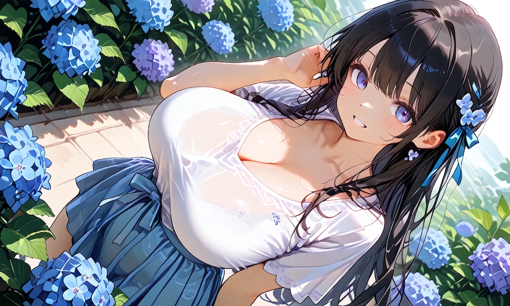 紫陽花の中で