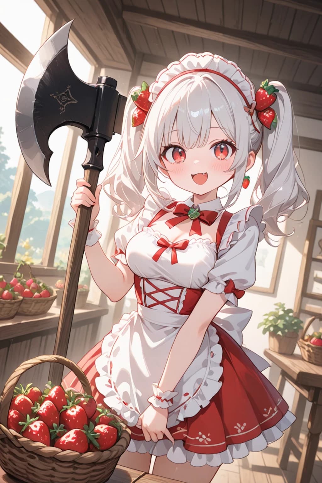 「最近いちご泥棒が多くって大変なんですよ〜🪓」