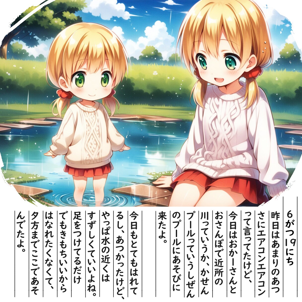 【絵日記】水遊びしにきたよ