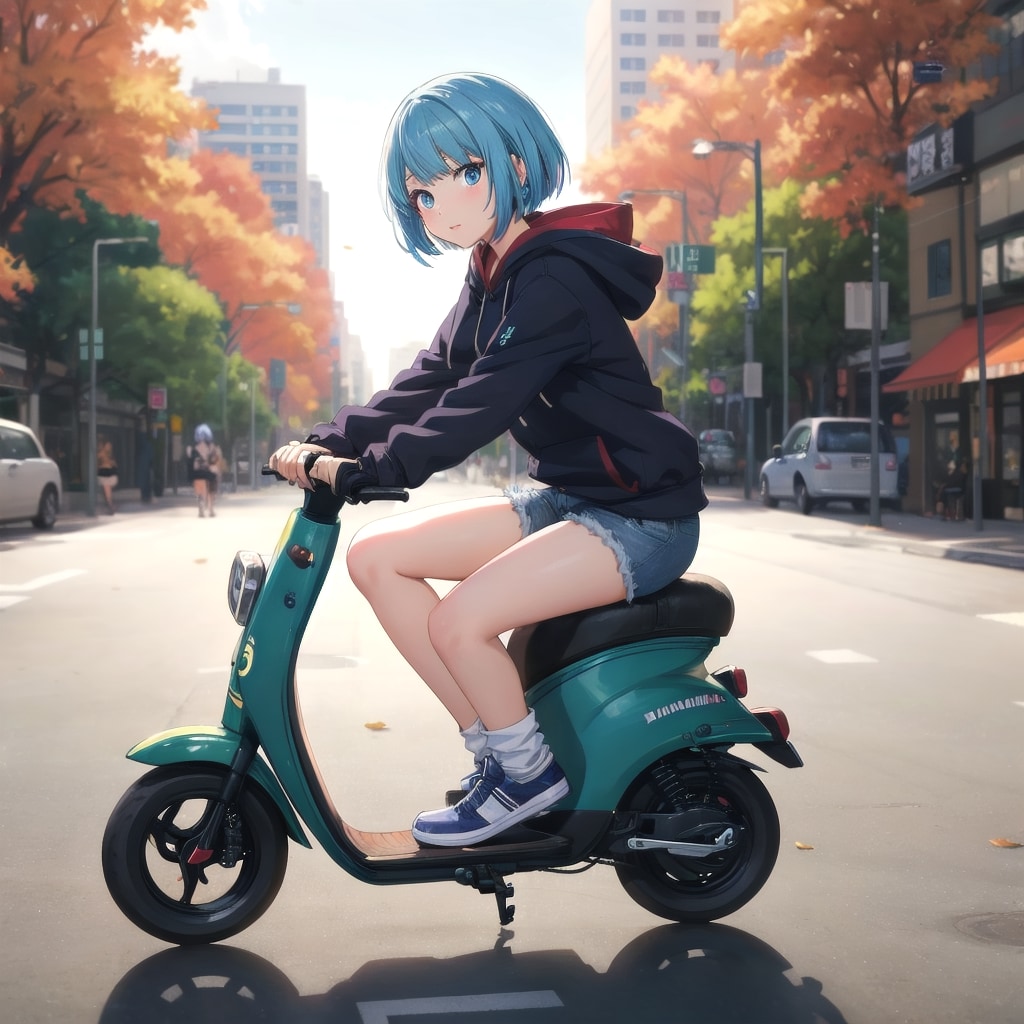 電動キックボードで街歩き(失敗) | の人気AIイラスト・グラビア