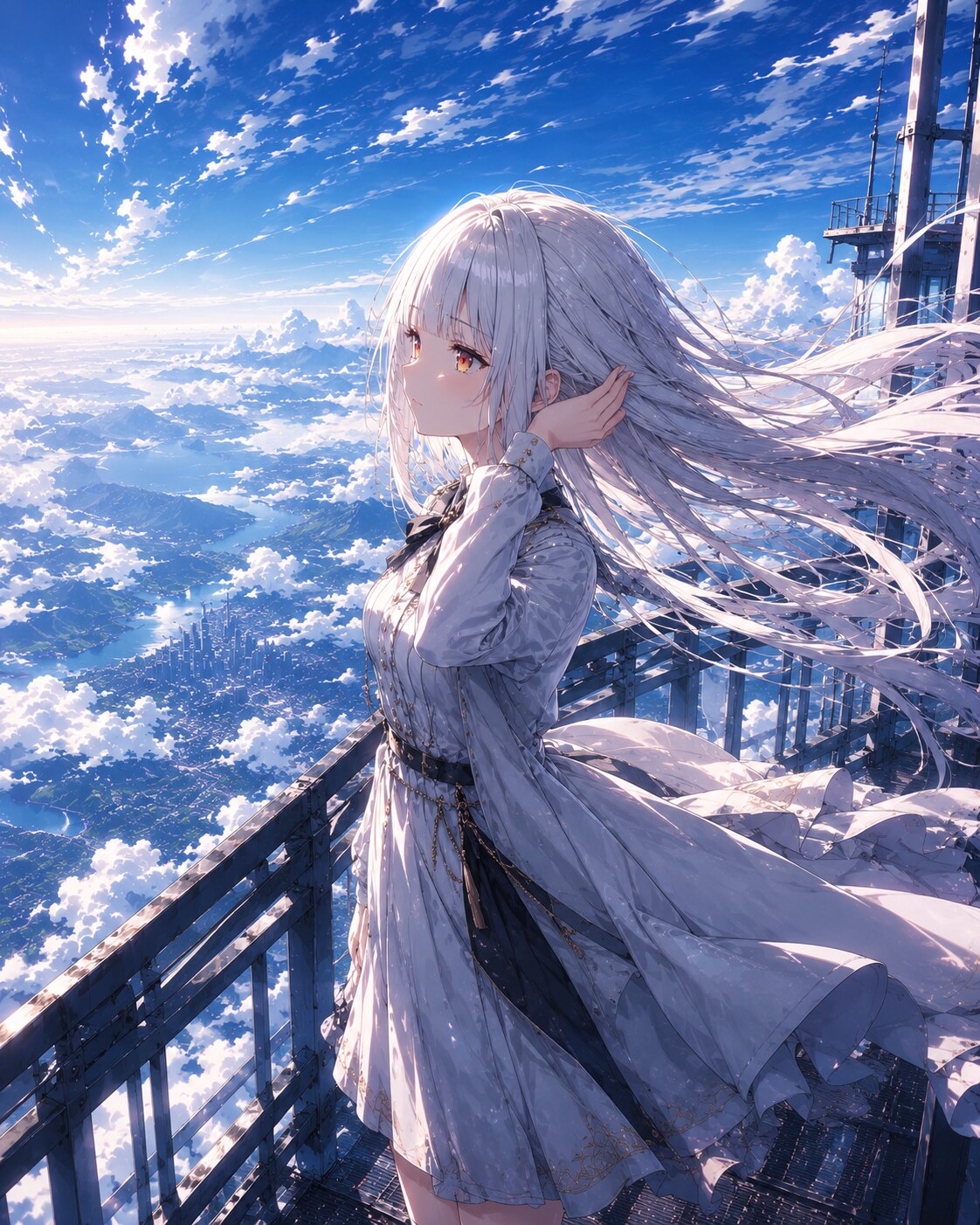なびく髪を抑えるカスミ