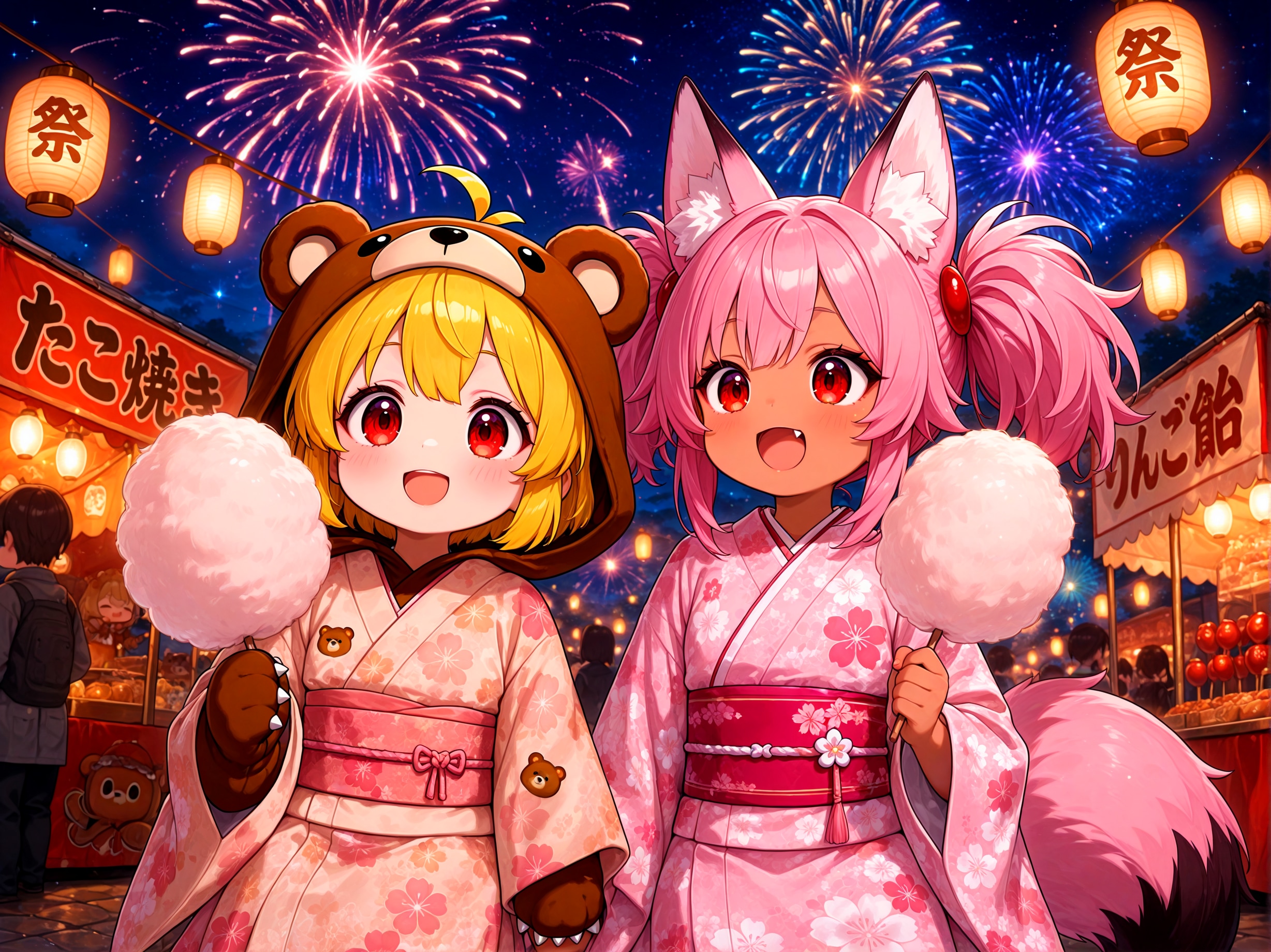 クマちゃんと桃狐ちゃんと夏祭り