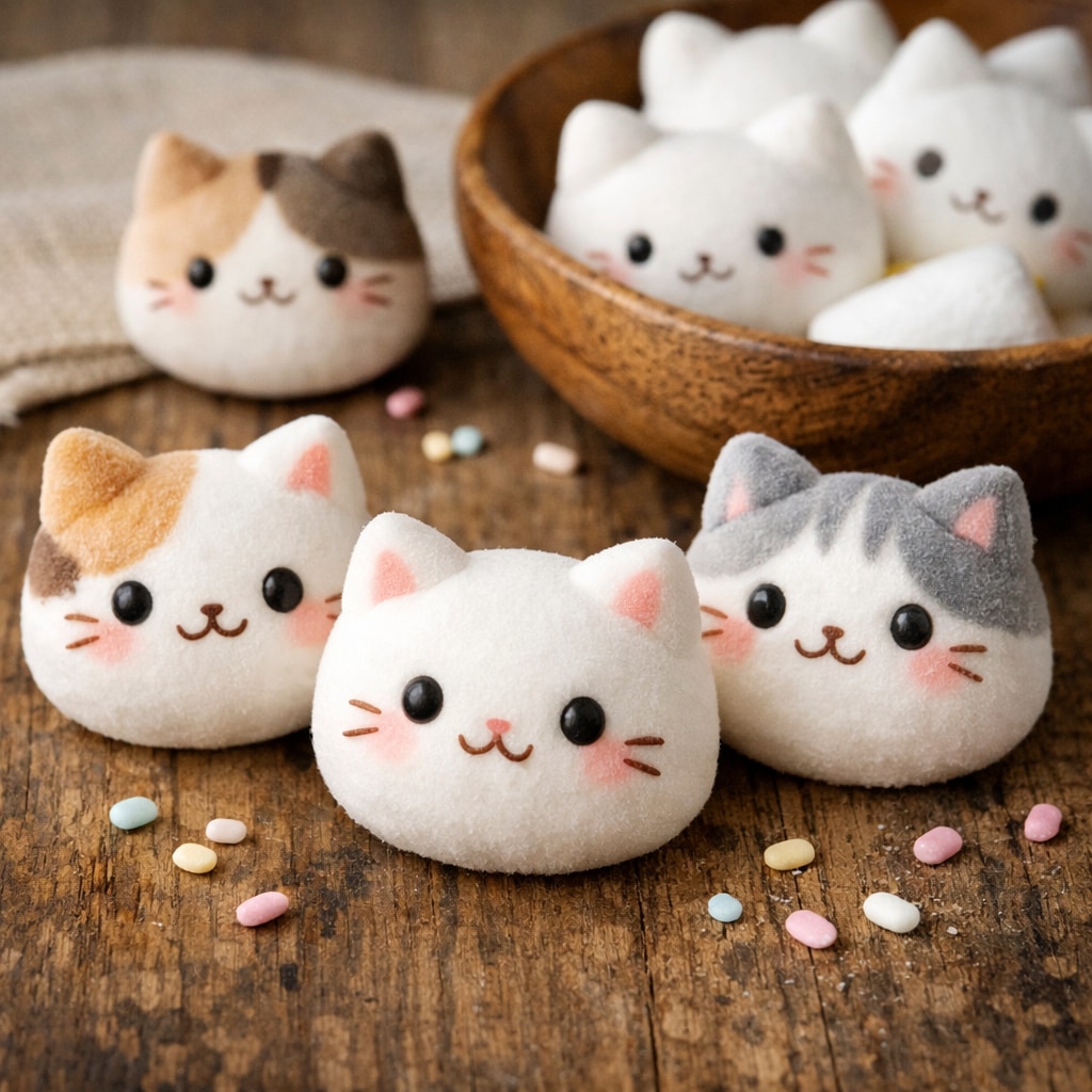 【お菓子】猫ちゃマシュマロ | の人気AIイラスト・グラビア