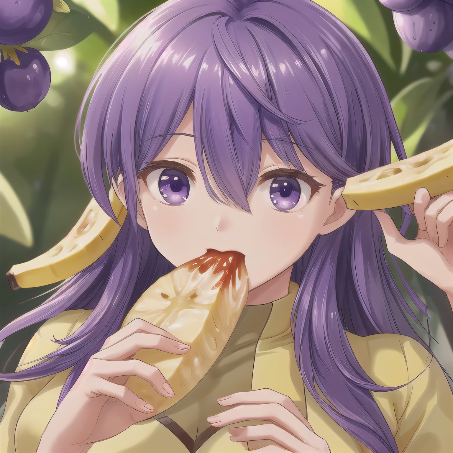 紫髪ロングでバナナの少女１０ | の人気AIイラスト・グラビア