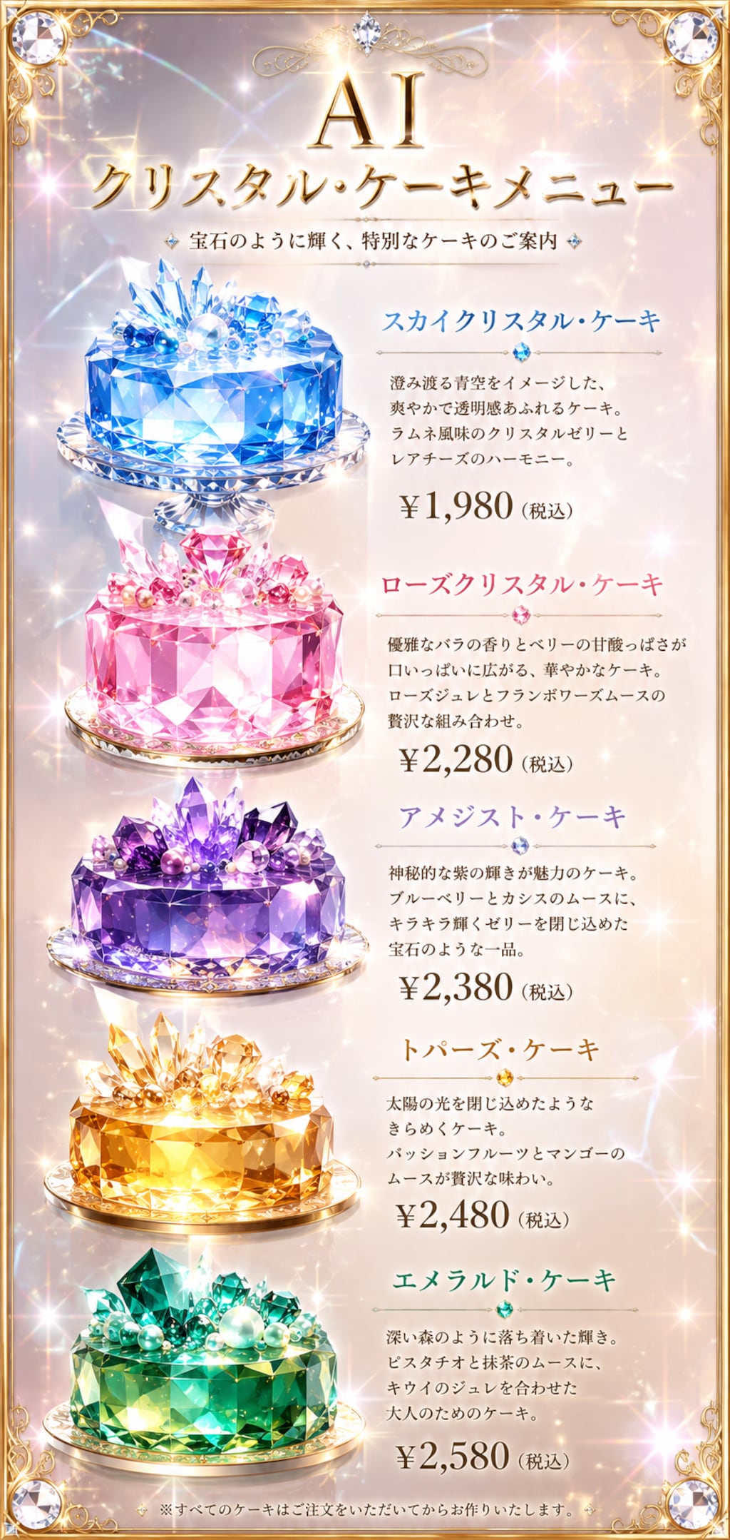 AIクリスタル・ケーキメニュー