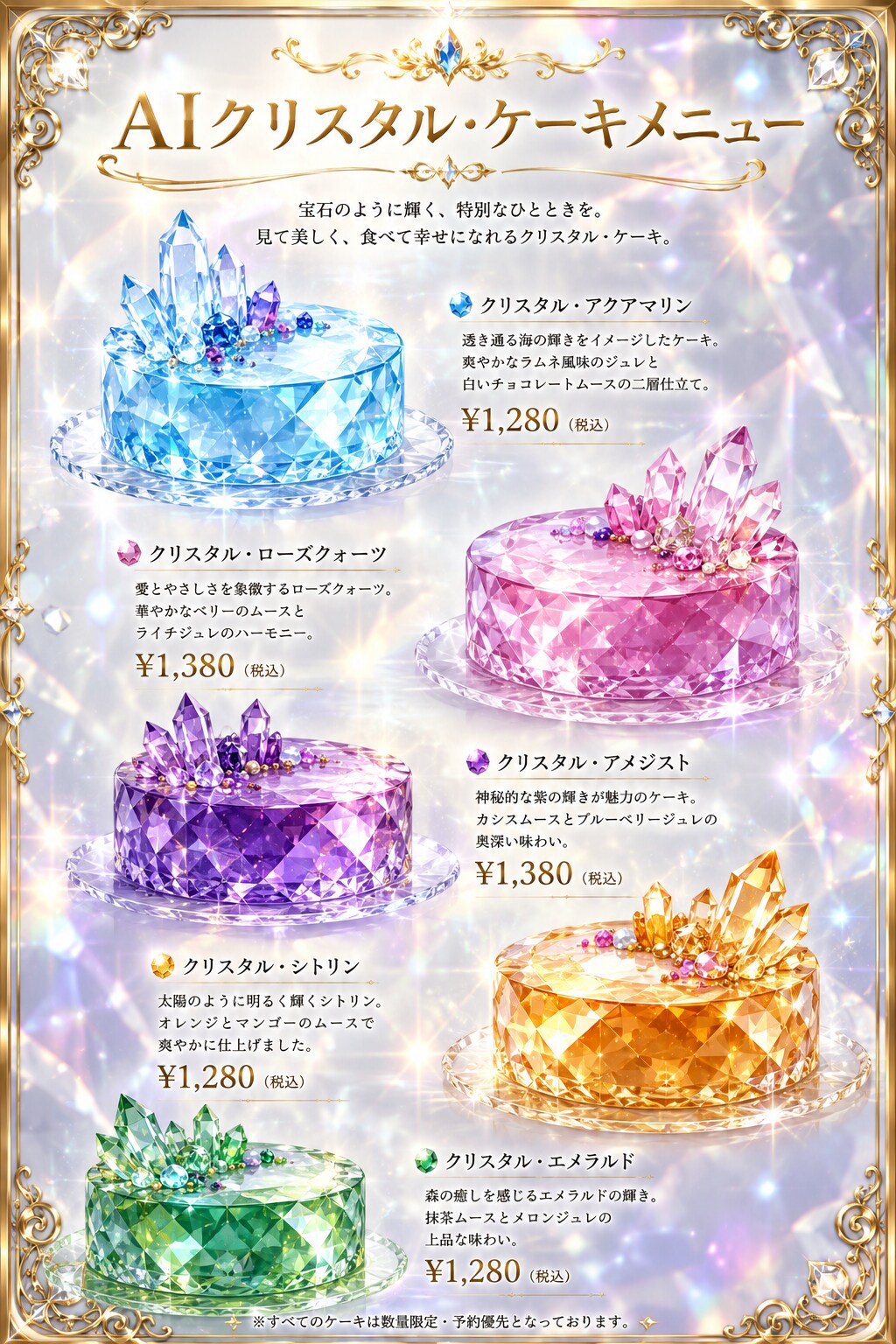 AIクリスタル・ケーキメニュー | の人気AIイラスト・グラビア