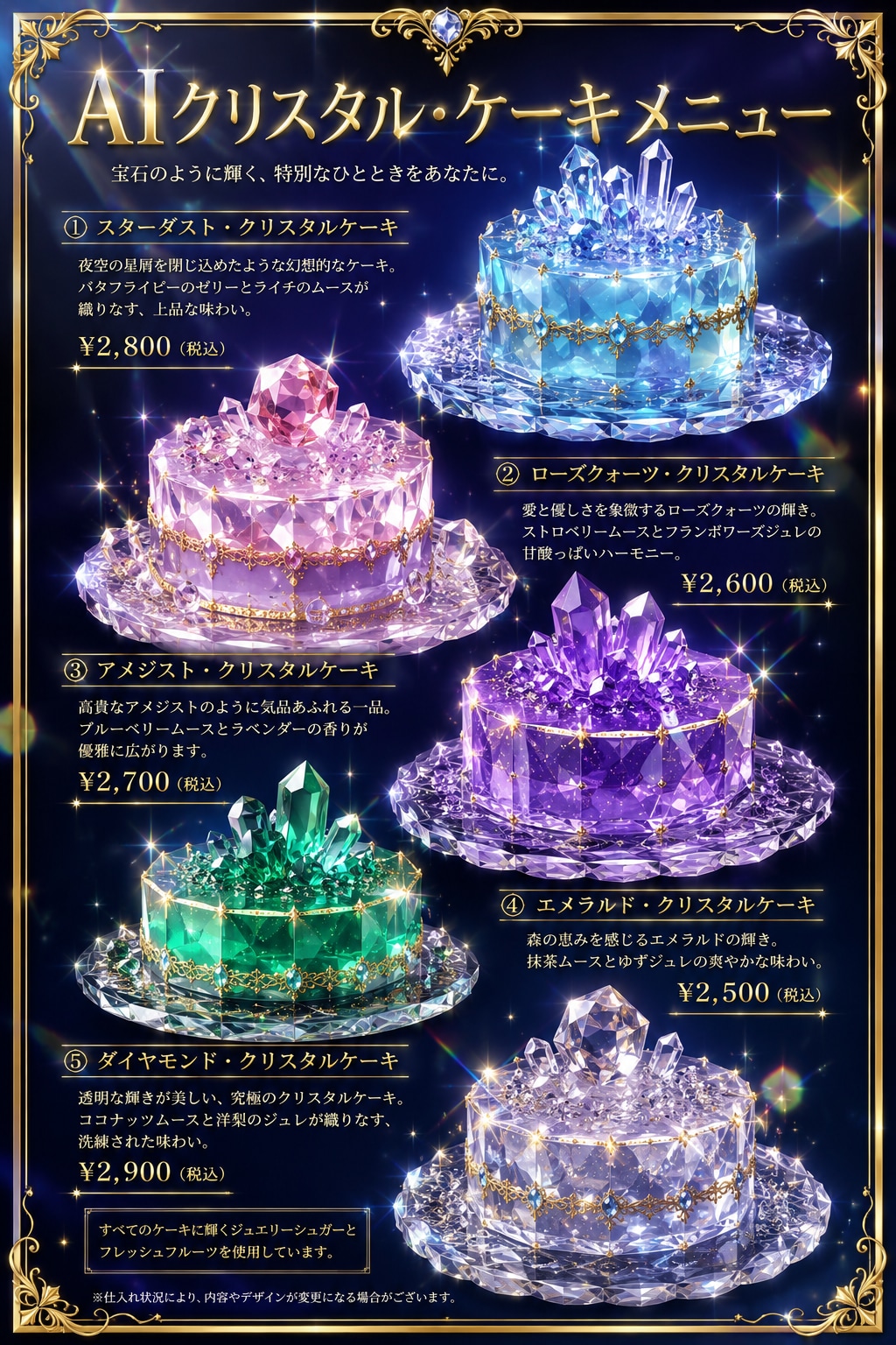 AIクリスタル・ケーキメニュー