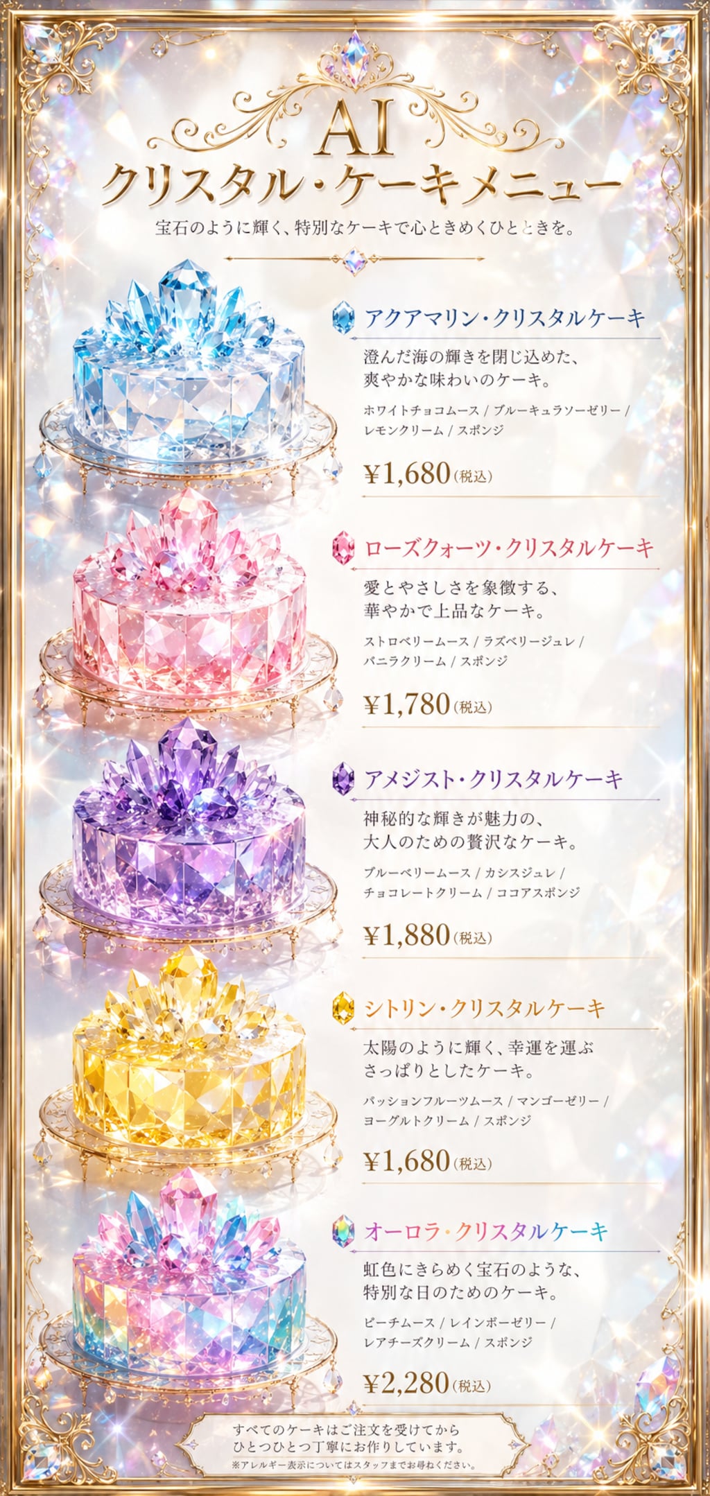 AIクリスタル・ケーキメニュー
