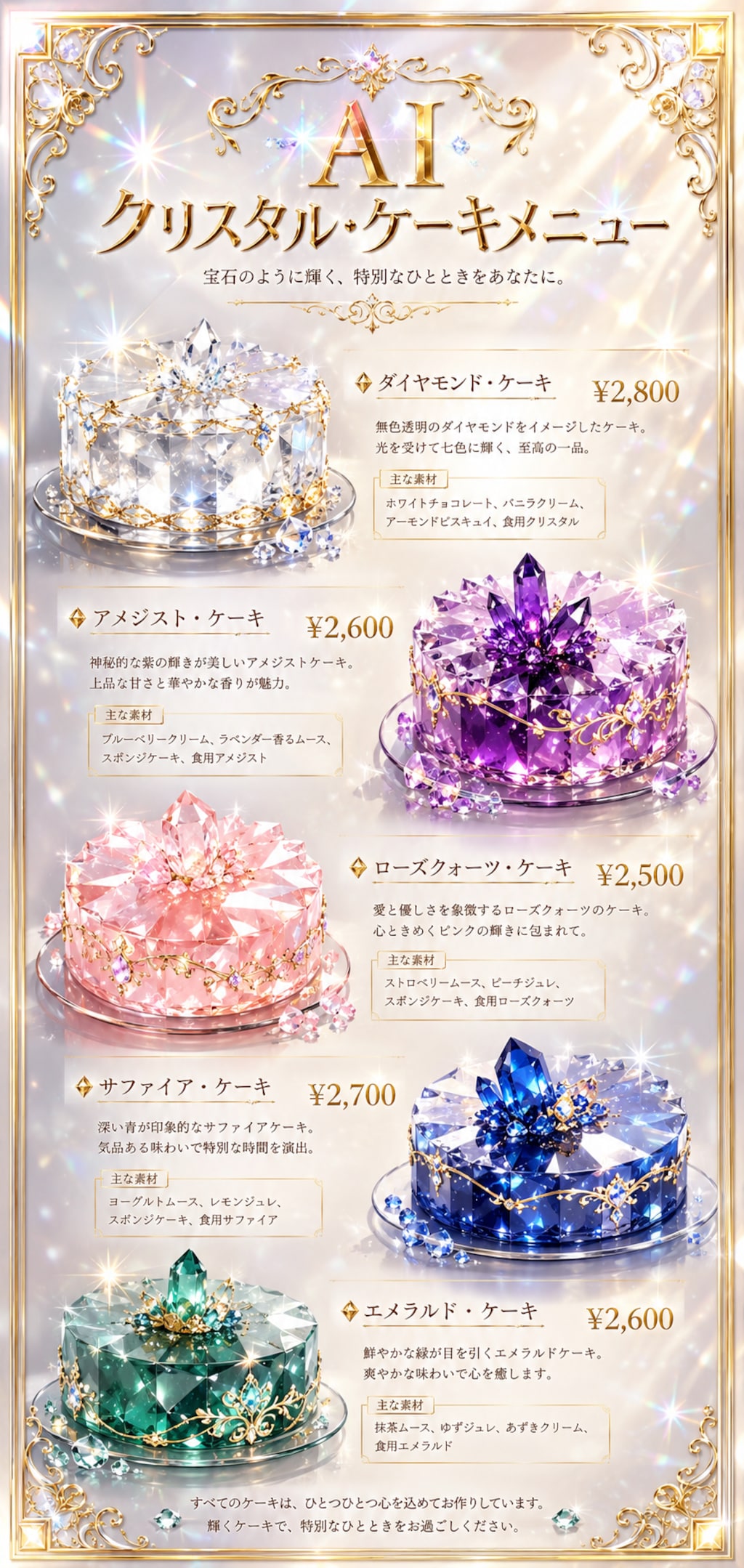 AIクリスタル・ケーキメニュー