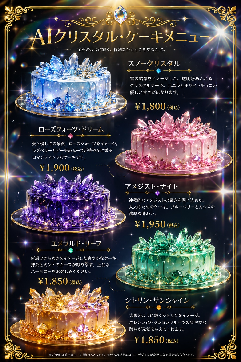 AIクリスタル・ケーキメニュー