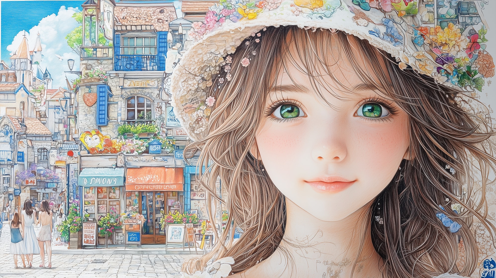 花飾りの帽子と緑の瞳 | の人気AIイラスト・グラビア