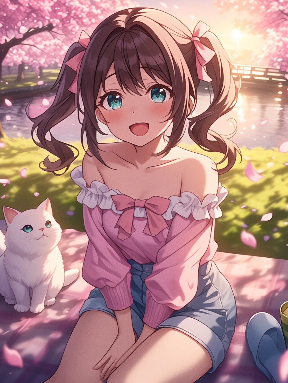 猫とお花見