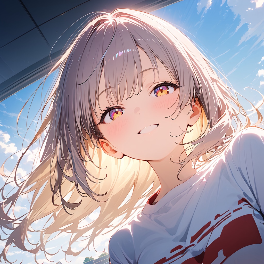 夕方の光と少女