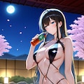 水着の葵さんと夜桜 4枚目