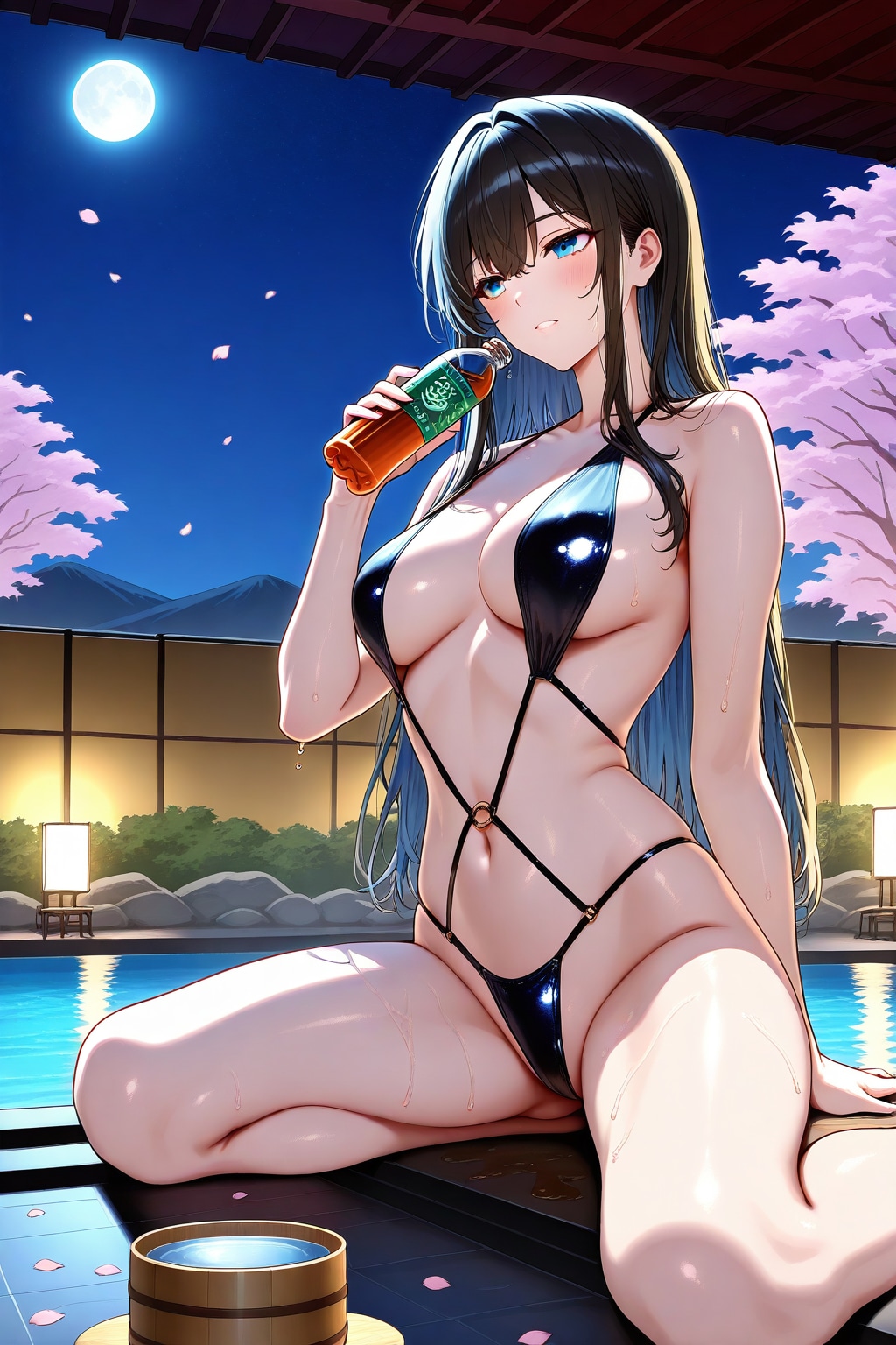 水着の葵さんと夜桜