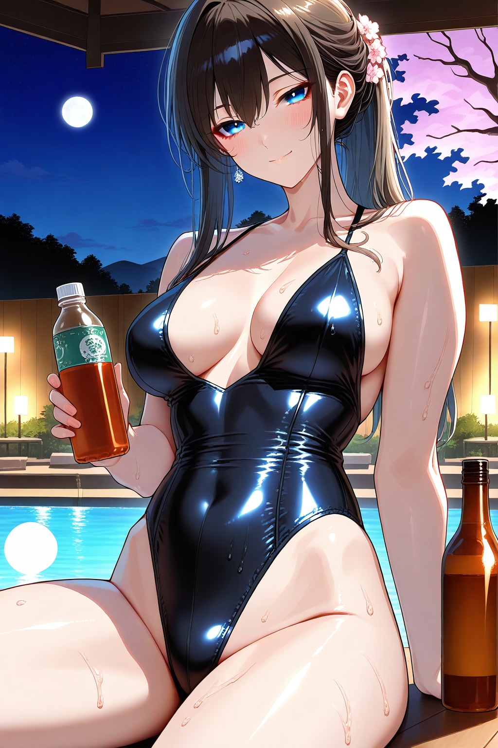 水着の葵さんと夜桜