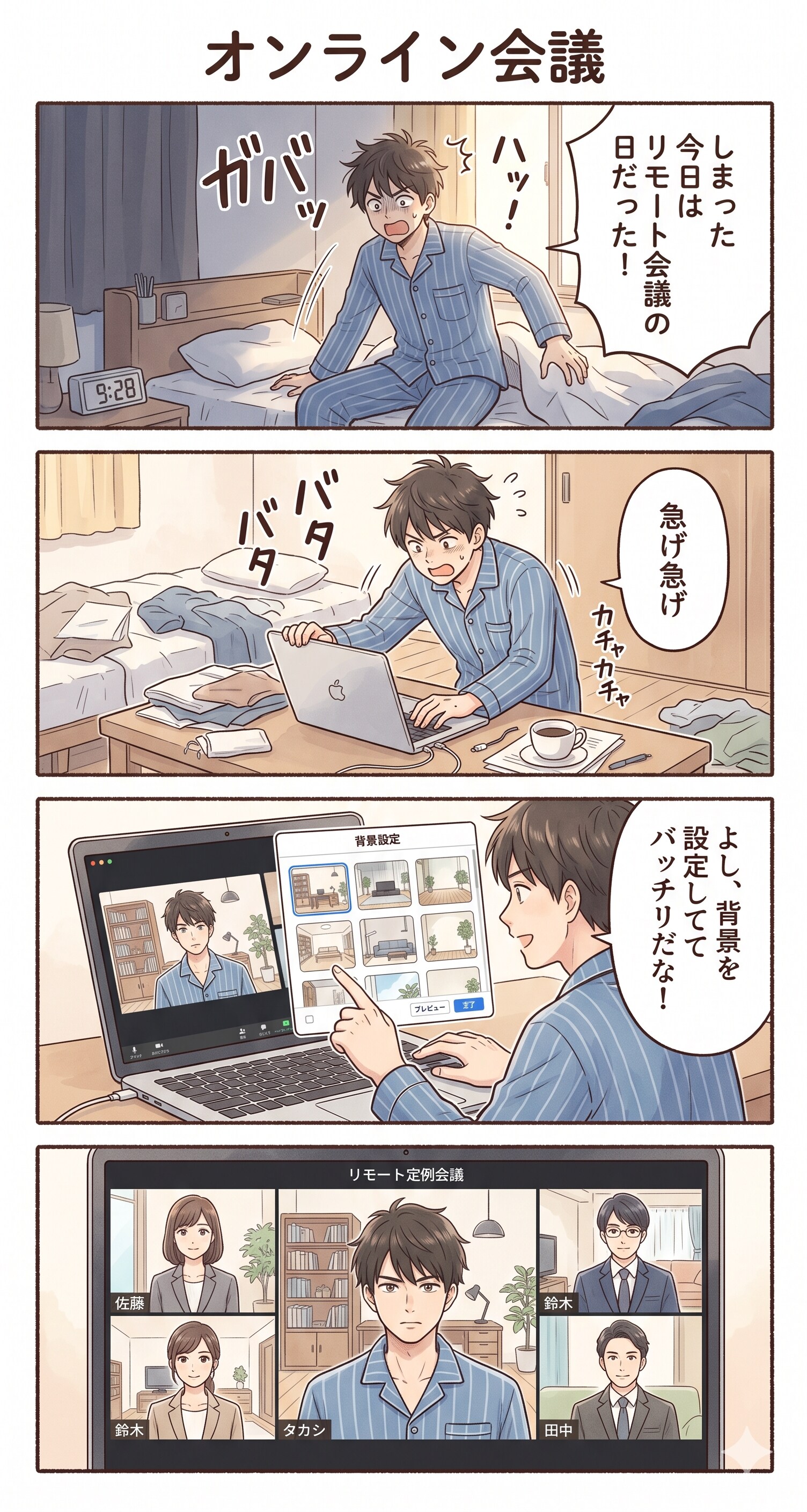 #11 ゆる日常4コマ漫画「オンライン会議」 | の人気AIイラスト・グラビア