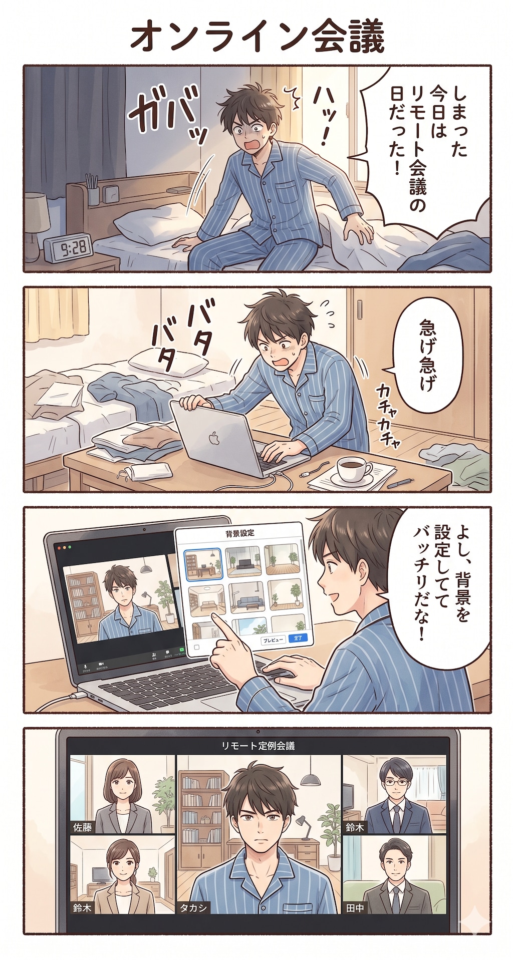 #11 ゆる日常4コマ漫画「オンライン会議」