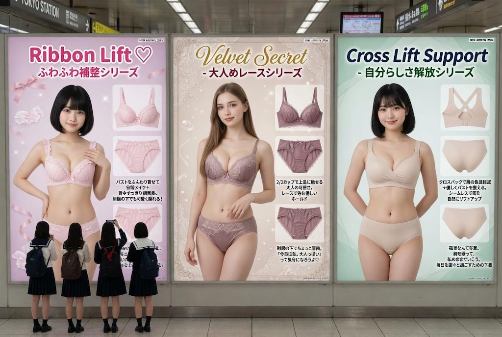 駅貼り広告：様々な体型にリーチする新しい下着の提案