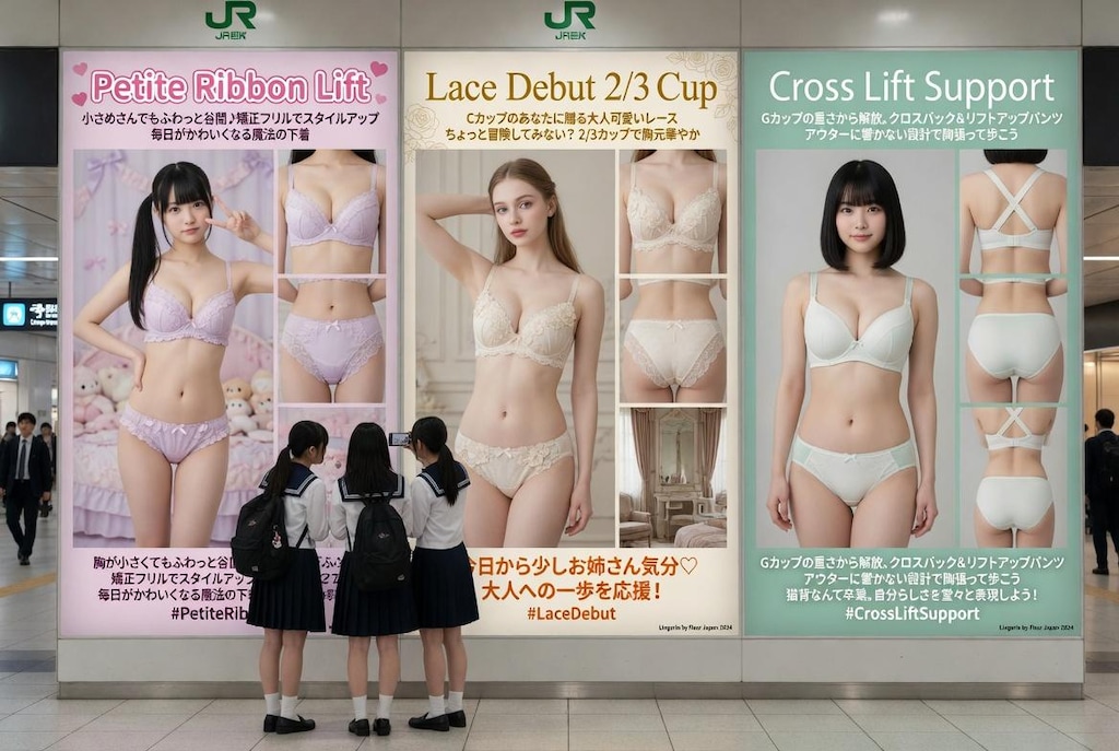 駅貼り広告：様々な体型にリーチする新しい下着の提案