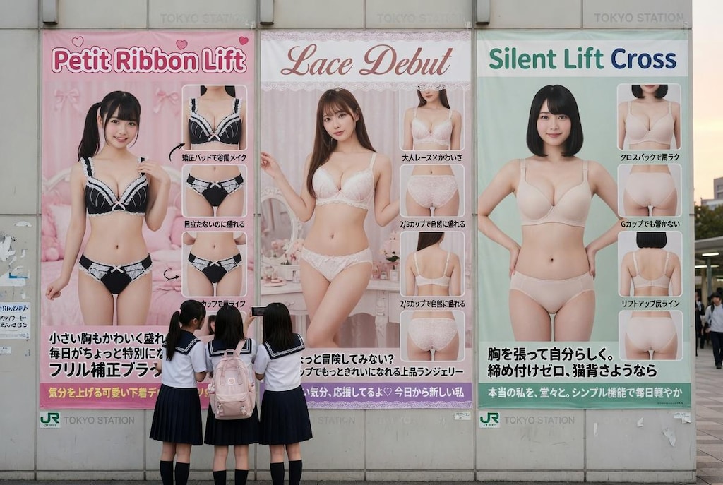 駅貼り広告：様々な体型にリーチする新しい下着の提案