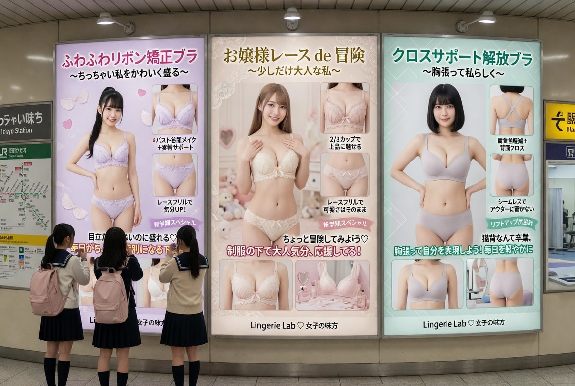 駅貼り広告：様々な体型にリーチする新しい下着の提案