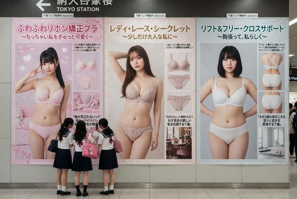 駅貼り広告：様々な体型にリーチする新しい下着の提案