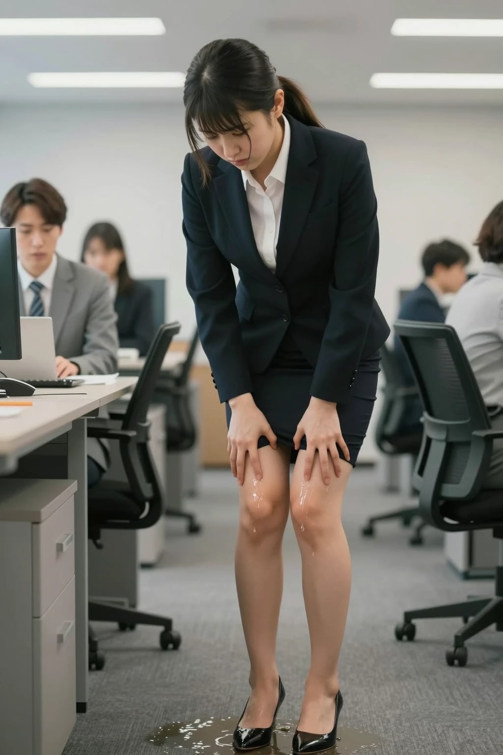 初日からおもらしをしてしまう新入社員