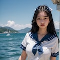 制服女子　海辺 2枚目