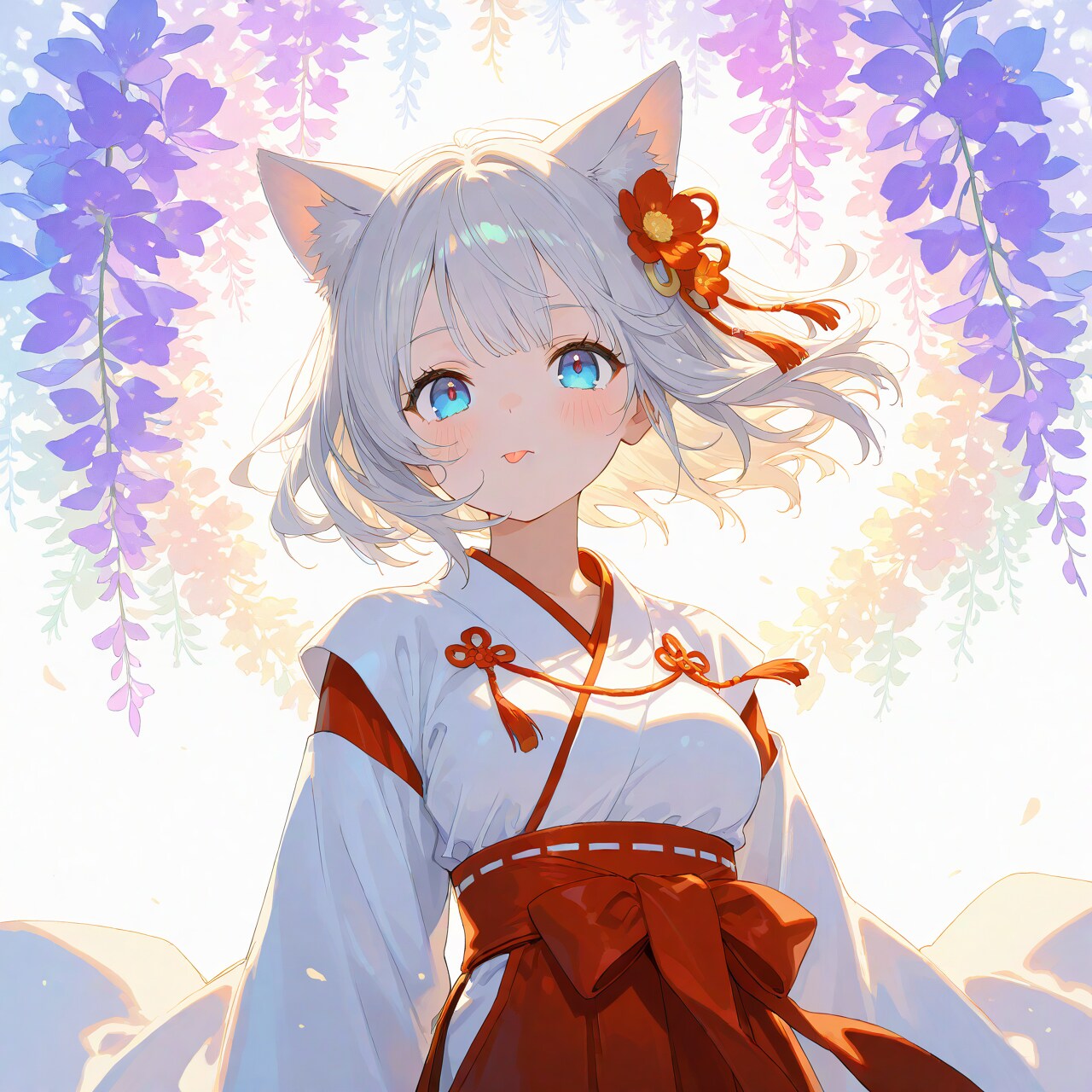 舌をしまいわすれた猫巫女様 | の人気AIイラスト・グラビア