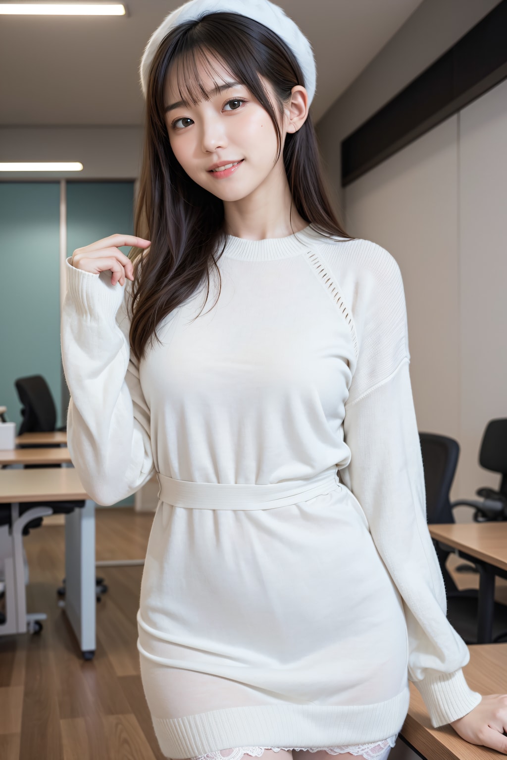 白いミニドレスの女性