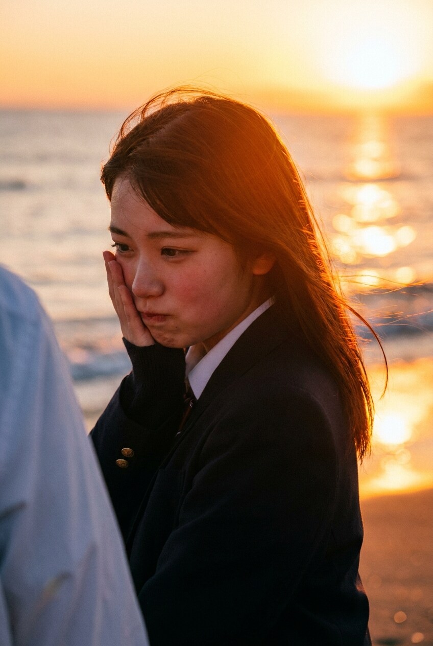 夕焼けが隠す