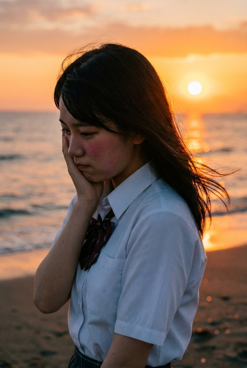 夕焼けが隠す