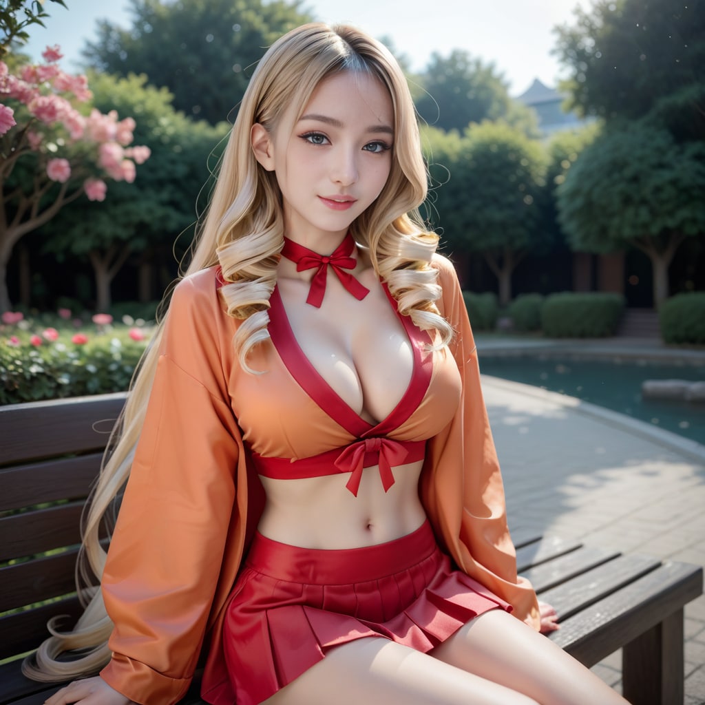 オレンジの和風ドレスの令嬢