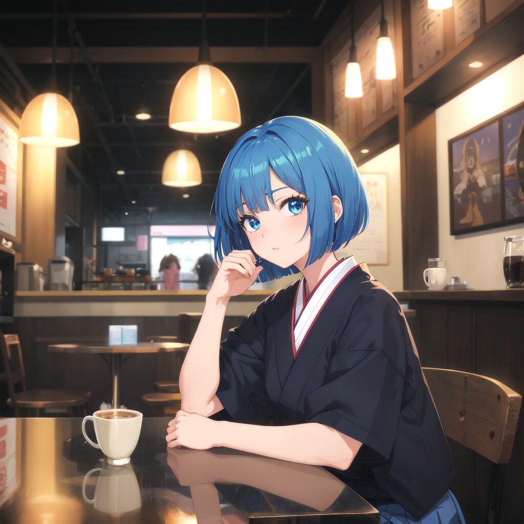 夜のカフェモデル