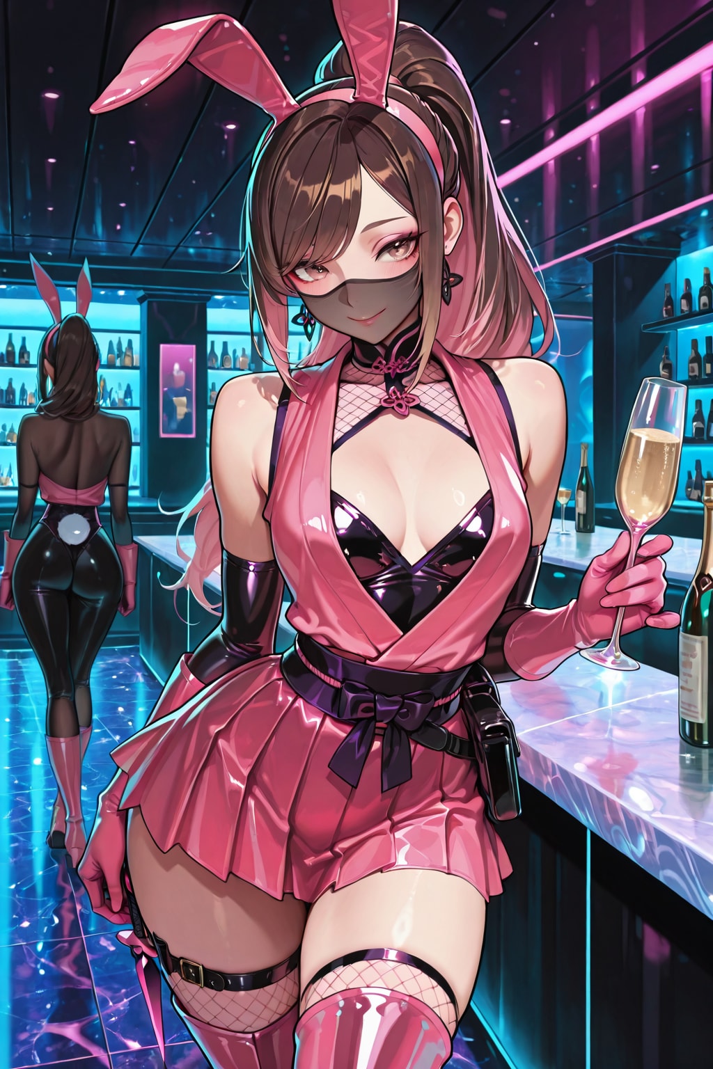 バニーガールに変装中のくノ一ピンク