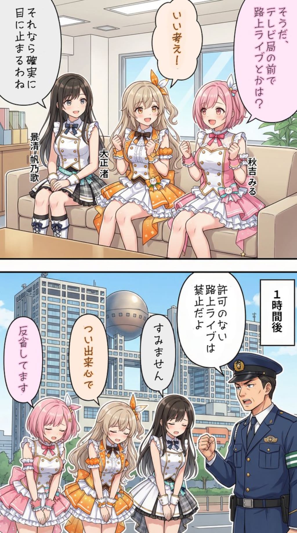 TV局の前で路上ライブをするアイドル