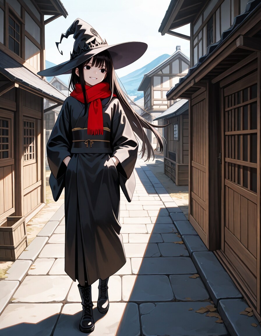 村を歩く魔女さん