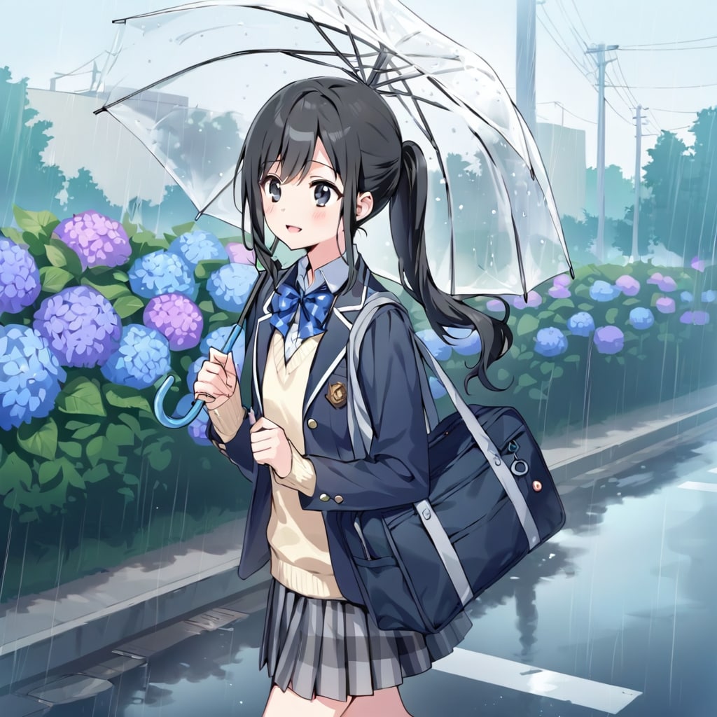 紫陽花が咲いている通学路