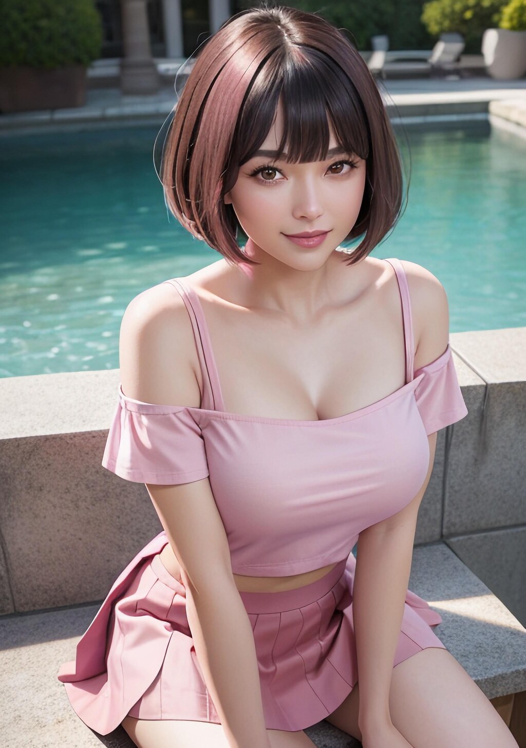 オフショルダーTシャツ美女