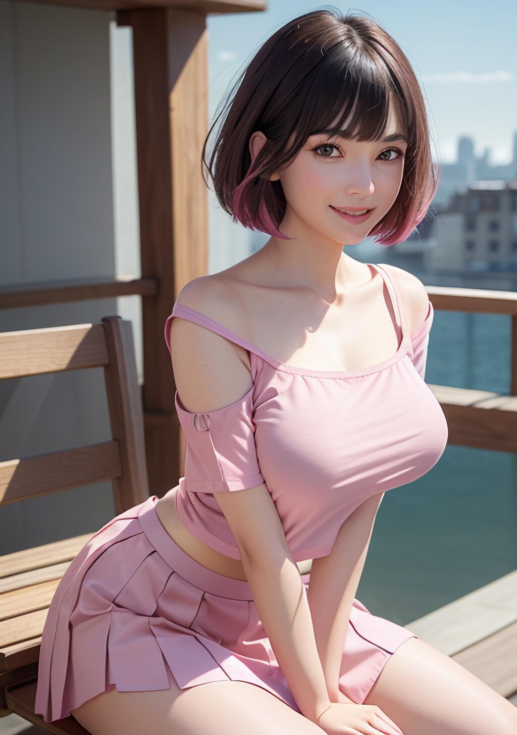 オフショルダーTシャツ美女